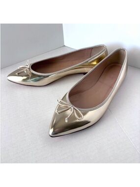 J.Crew GEMMA Gold Mirror Pointed Toe Ballet Flats Shoes Leather Lining Size 7